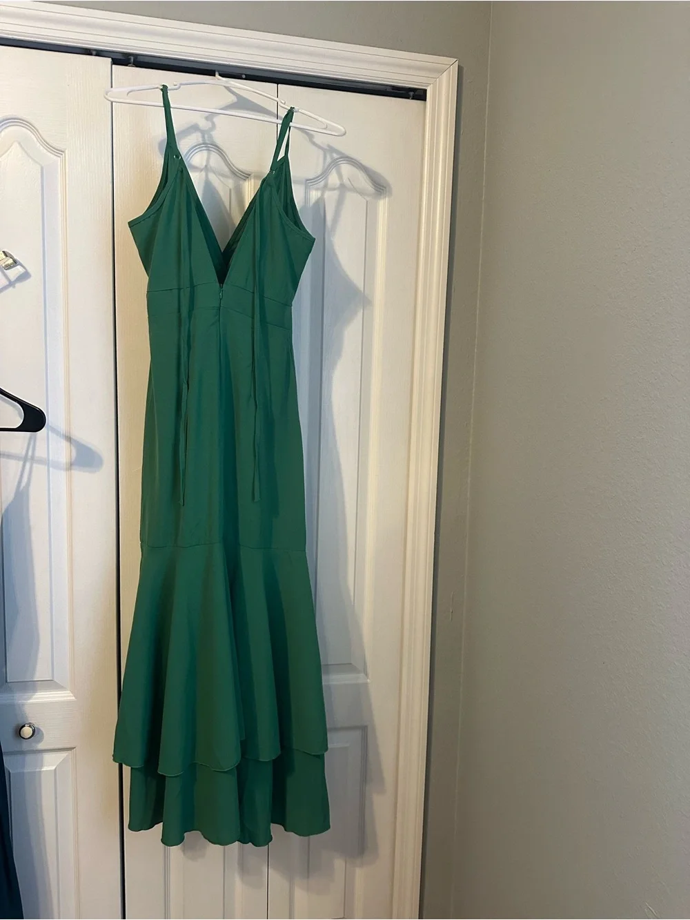 Green V-Neck High-Low Ruffle Dress - Picture 4 of 5
